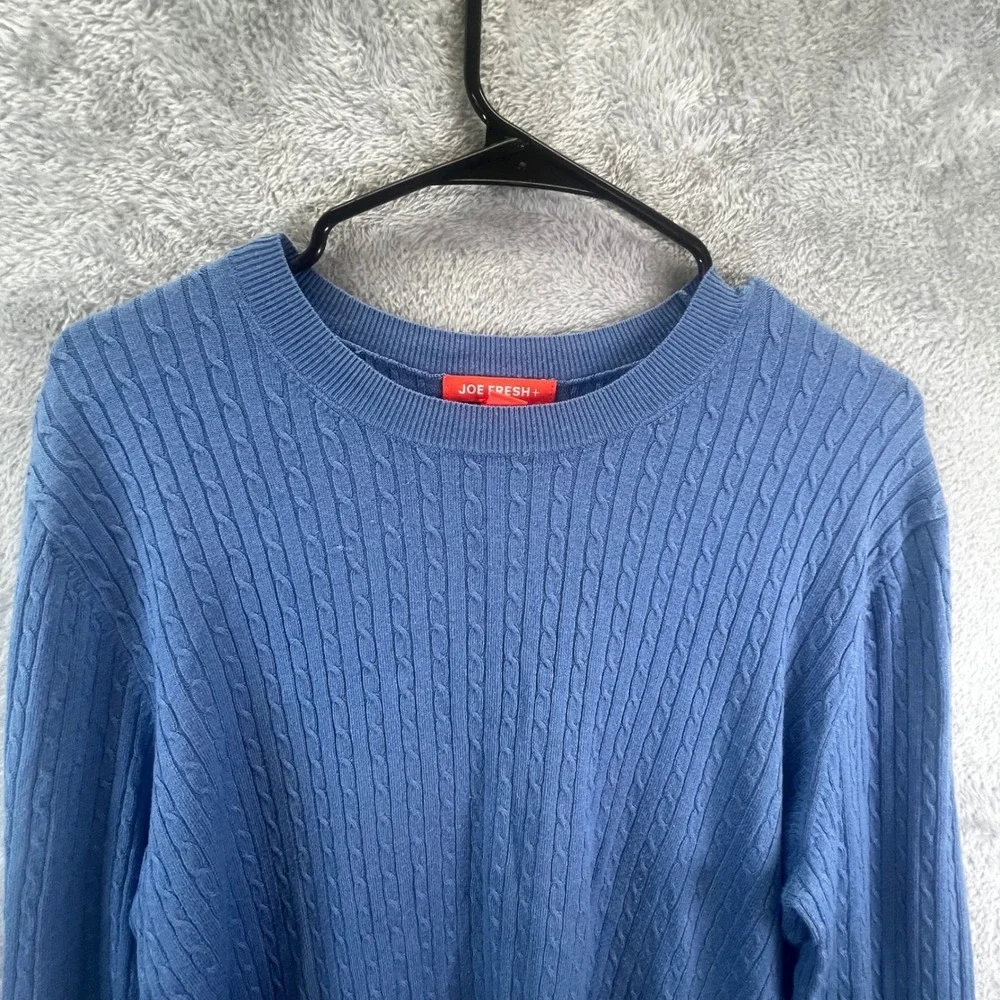 Joe Fresh Womens 2X Blue Cable Knit Crewneck Sweater Coastal‎ Textured